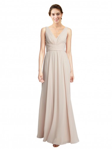 V-Neck Long Soft Chiffon Cream Pink Sleeveless Formal Dress / Bridesmaid Dress Victoria