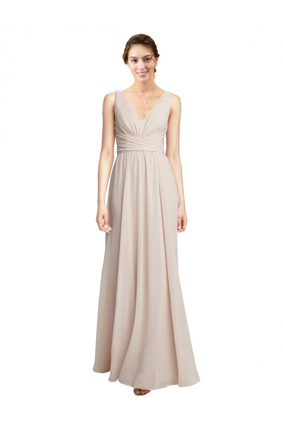 V-Neck Long Soft Chiffon Cream Pink Sleeveless Formal Dress / Bridesmaid Dress Victoria