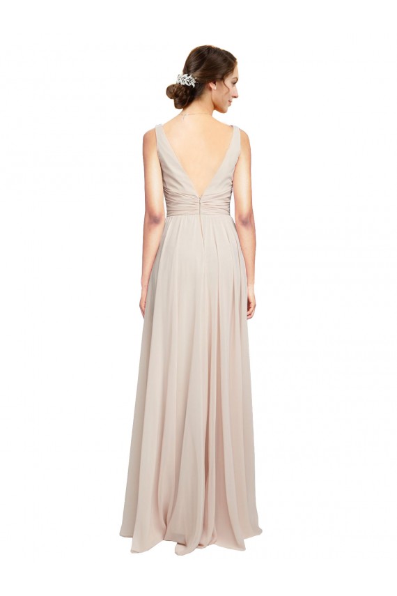 V-Neck Long Soft Chiffon Cream Pink Sleeveless Formal Dress / Bridesmaid Dress Victoria