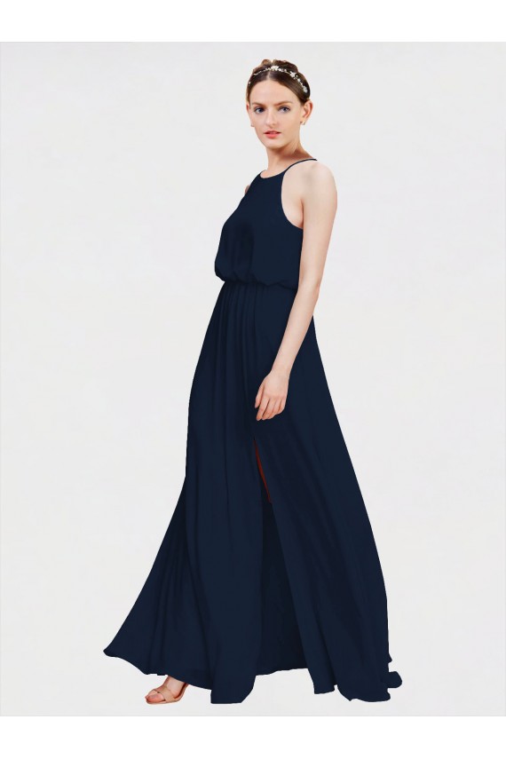 Halter Neck Long Floor Length Chiffon Dark Navy Sleeveless Formal Dress / Bridesmaid Dress Victoria