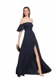 Off the Shoulder Long Soft Chiffon Dark Navy A-Line Sleeveless Prom Dress / Bridesmaid Dress Victoria