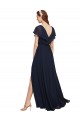 V-Neck Long Chiffon Dark Navy Cap Sleeves Evening Gowns / Bridesmaid Dresses Victoria