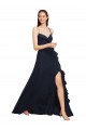 V-Neck Long Soft Chiffon Dark Navy Sleeveless Bridesmaid Dresses Victoria