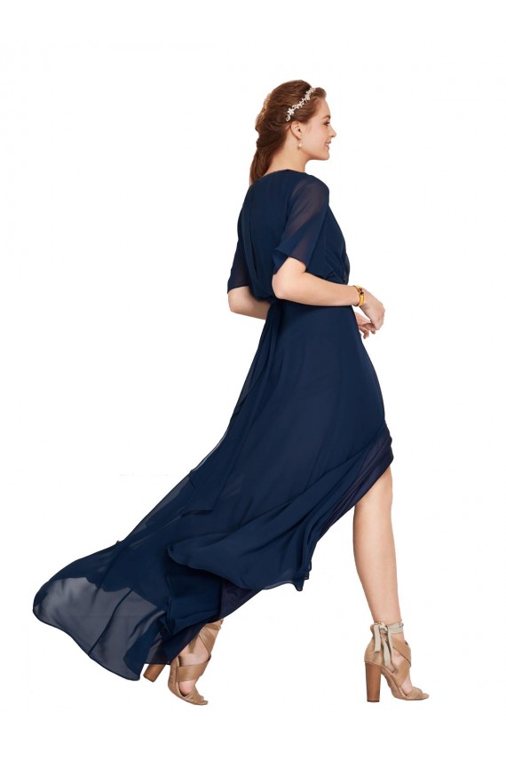V-Neck Long Soft Chiffon Dark Navy Flutter Sleeves Bridesmaid Dress / Formal Dress Victoria