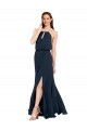 Halter Neck Long Chiffon Dark Navy Sleeveless Bridesmaid Dress / Evening Dress Victoria