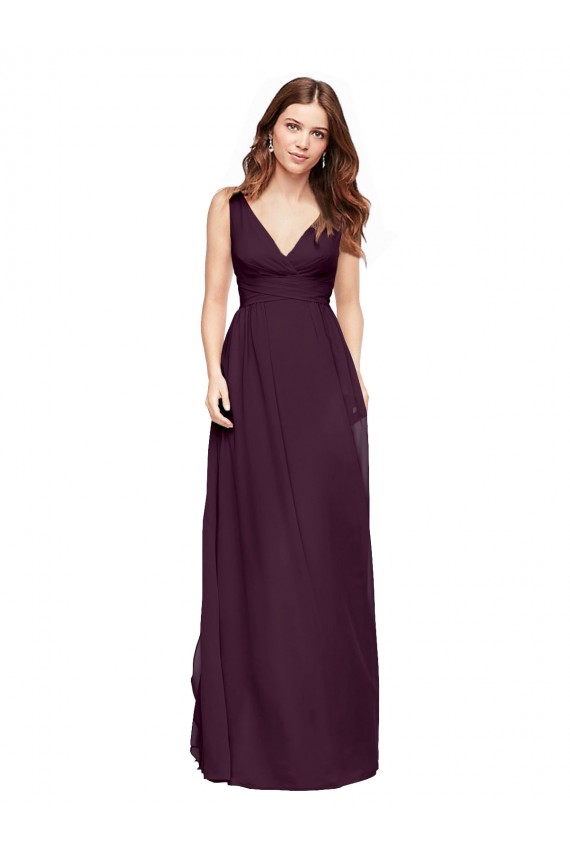 V-Neck Long Chiffon Grape Sleeveless Evening Gowns / Bridesmaid Dresses Victoria