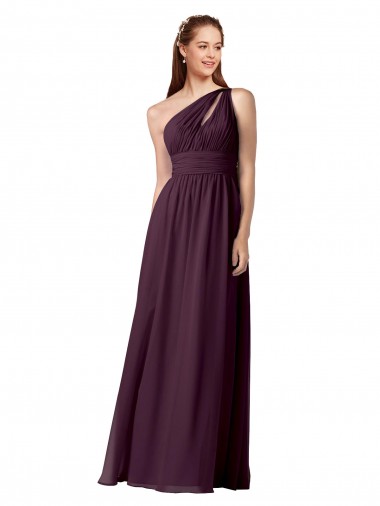 One Shoulder Long Floor Length Chiffon Grape Sleeveless Bridesmaid Dress Victoria