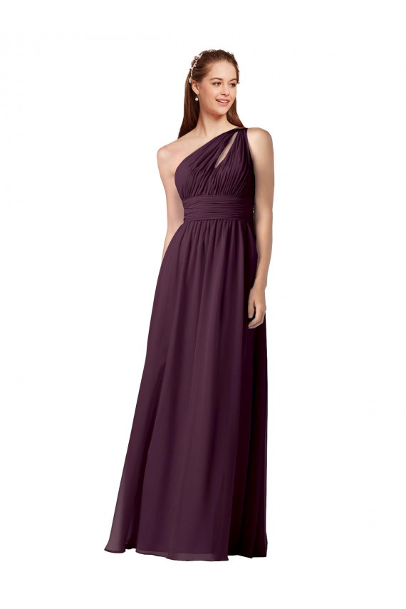 One Shoulder Long Floor Length Chiffon Grape Sleeveless Bridesmaid Dress Victoria