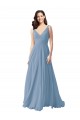 V-Neck Long Chiffon Dusty Blue Sleeveless Wedding Party Dress Victoria