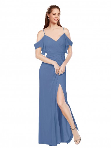 Sweetheart Long Soft Chiffon Windsor Blue Sleeveless Bridesmaid Dress Victoria