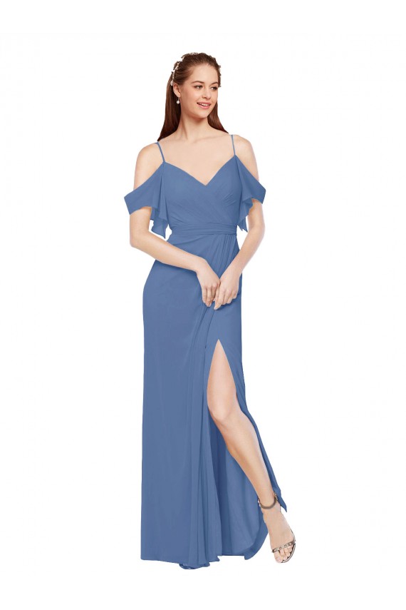 Sweetheart Long Soft Chiffon Windsor Blue Sleeveless Bridesmaid Dress Victoria