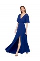 V-Neck Long Chiffon Royal Blue Flutter Sleeves Bridesmaid Dress / Evening Gowns Victoria