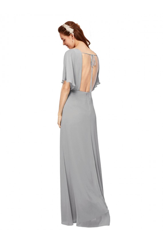 V-Neck Long Chiffon Royal Blue Flutter Sleeves Bridesmaid Dress / Evening Gowns Victoria