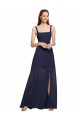 Square Neck Long Chiffon Dark Navy Sleeveless Bridesmaid Dress / Evening Dress Victoria