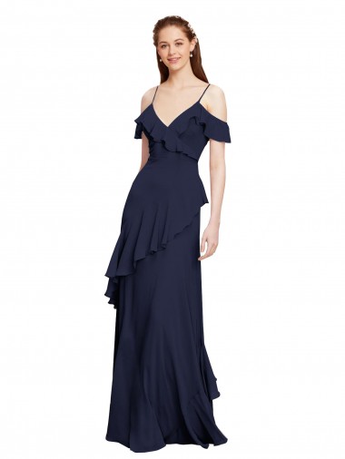 V-Neck Long Chiffon Dark Navy Sleeveless Formal Dresses / Bridesmaid Dresses Victoria