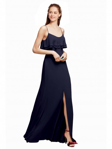 Scoop Neck Long Floor Length Chiffon Dark Navy Sleeveless Bridesmaid Dress Victoria