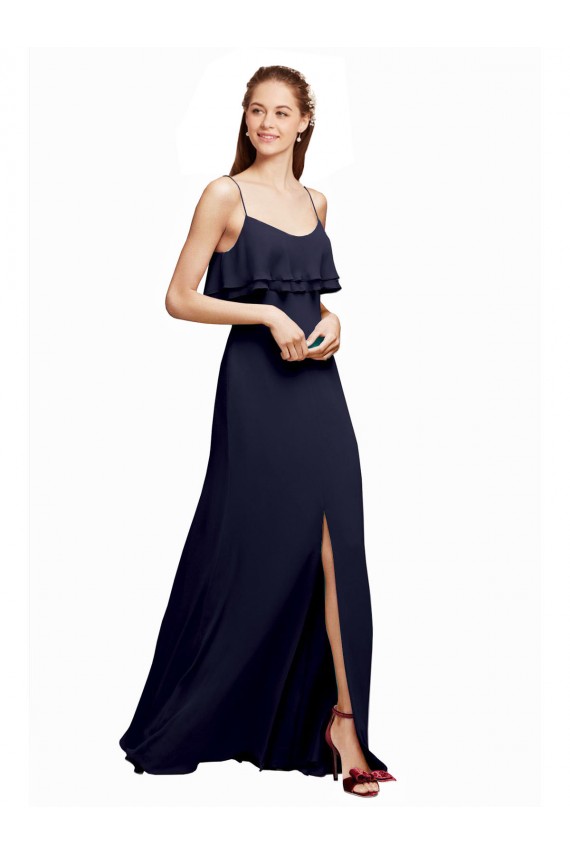 Scoop Neck Long Floor Length Chiffon Dark Navy Sleeveless Bridesmaid Dress Victoria