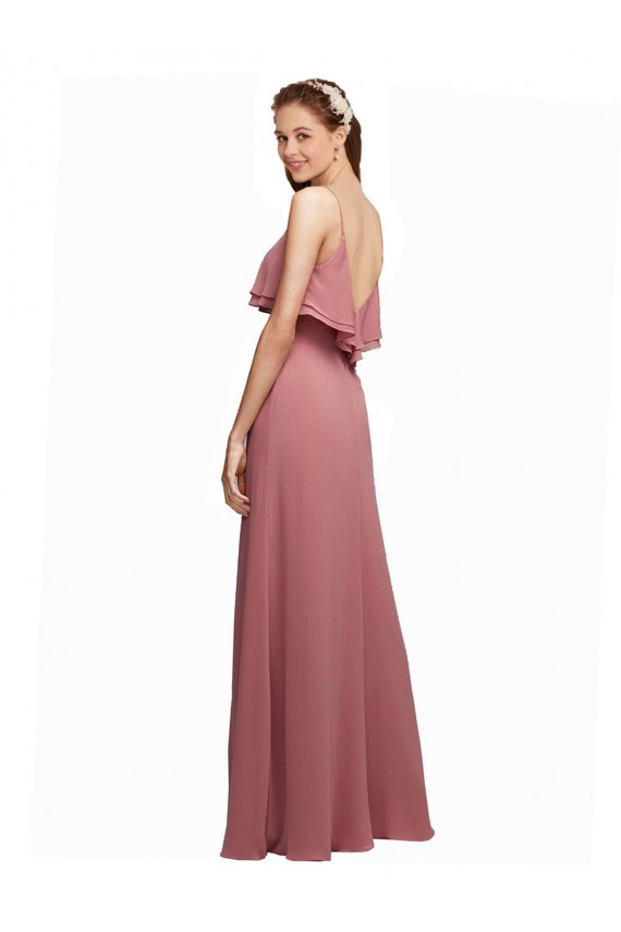 Scoop Neck Long Floor Length Chiffon Dark Navy Sleeveless Bridesmaid Dress Victoria