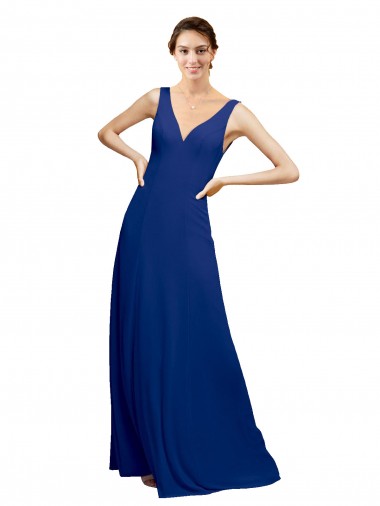 V-Neck Long Floor Length Chiffon Royal Blue Sleeveless Bridesmaid Dress Victoria