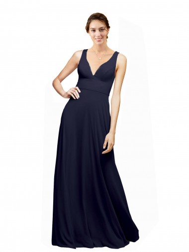 V-Neck Long Chiffon Dark Navy Sleeveless Wedding Guest Dress Victoria