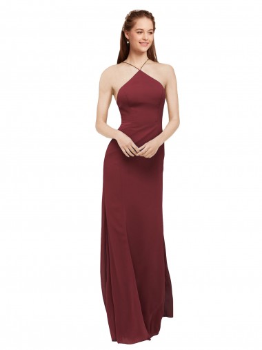 Halter Neck Long Soft Chiffon Burgundy Sleeveless Formal Dress / Bridesmaid Dress Victoria