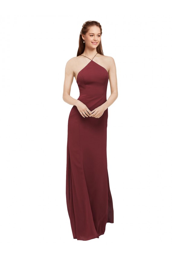 Halter Neck Long Soft Chiffon Burgundy Sleeveless Formal Dress / Bridesmaid Dress Victoria