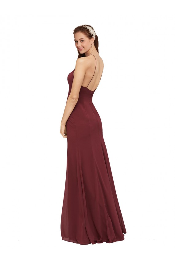 Halter Neck Long Soft Chiffon Burgundy Sleeveless Formal Dress / Bridesmaid Dress Victoria