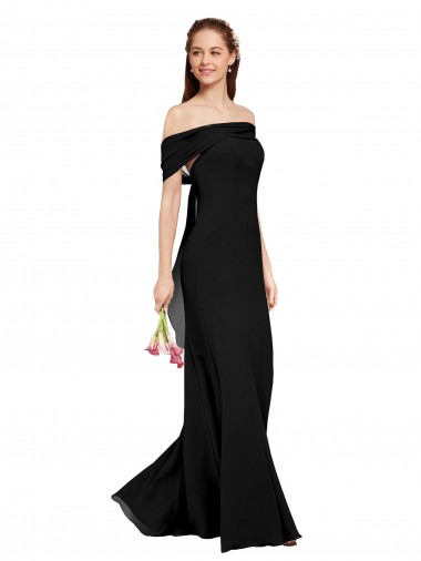 Off the Shoulder Long Soft Chiffon Black Sleeveless Prom Dress / Bridesmaid Dress Victoria