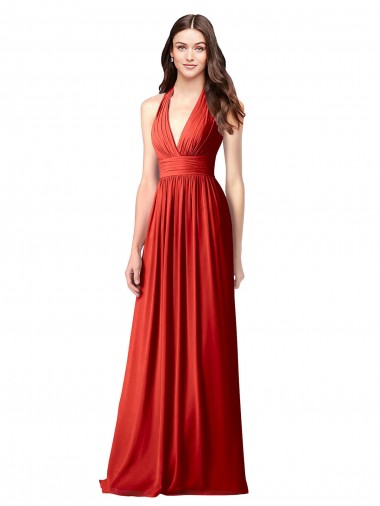 V-Neck Long Soft Chiffon Red Sleeveless Bridesmaid Dress / Formal Dress Victoria