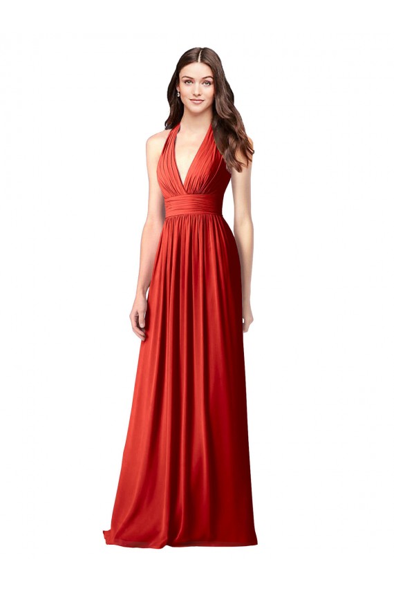V-Neck Long Soft Chiffon Red Sleeveless Bridesmaid Dress / Formal Dress Victoria