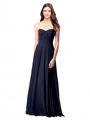 Strapless Long Soft Chiffon Dark Navy Sleeveless Evening Dress / Bridesmaid Dress Victoria