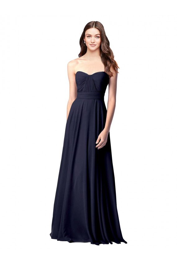 Strapless Long Soft Chiffon Dark Navy Sleeveless Evening Dress / Bridesmaid Dress Victoria