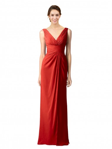 V-Neck Long Soft Chiffon Red Sleeveless Bridesmaid Dress Victoria