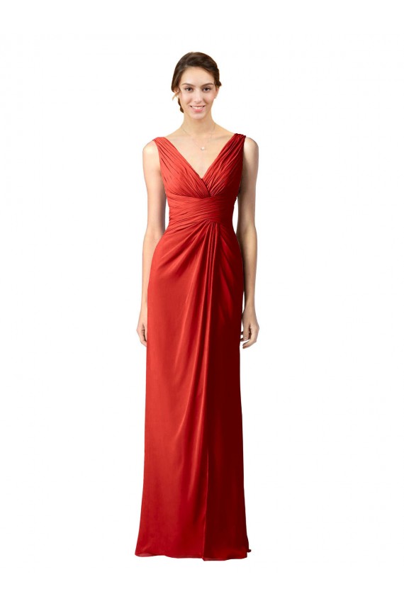 V-Neck Long Soft Chiffon Red Sleeveless Bridesmaid Dress Victoria