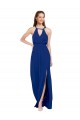 High Neck Long Soft Chiffon Royal Blue A-Line Sleeveless Bridesmaid Dress Victoria