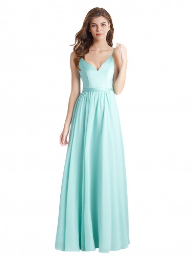 V-Neck Long Soft Chiffon & Satin Waterfall Sleeveless Bridesmaid Dress Victoria