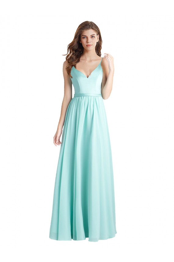 V-Neck Long Soft Chiffon & Satin Waterfall Sleeveless Bridesmaid Dress Victoria