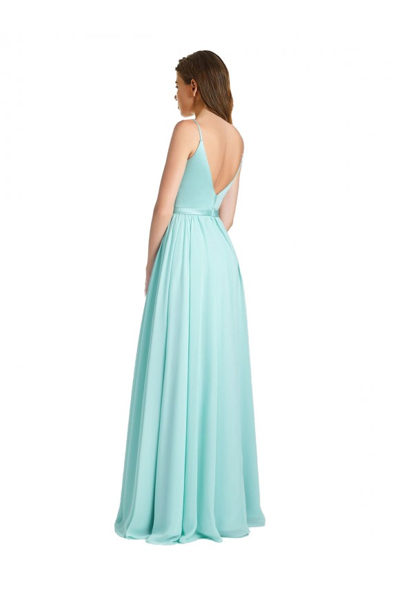 V-Neck Long Soft Chiffon & Satin Waterfall Sleeveless Bridesmaid Dress Victoria