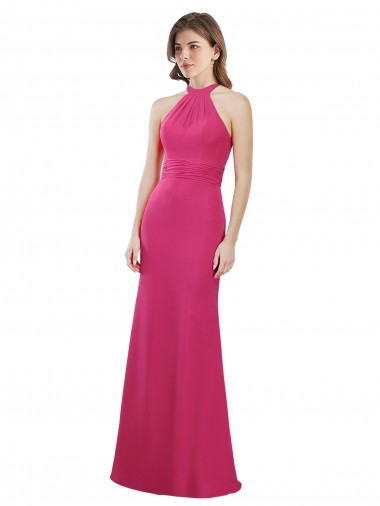 High Neck Long Soft Chiffon Ruby Sleeveless Bridesmaid Dress Victoria