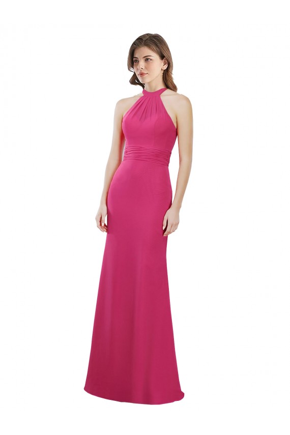 High Neck Long Soft Chiffon Ruby Sleeveless Bridesmaid Dress Victoria