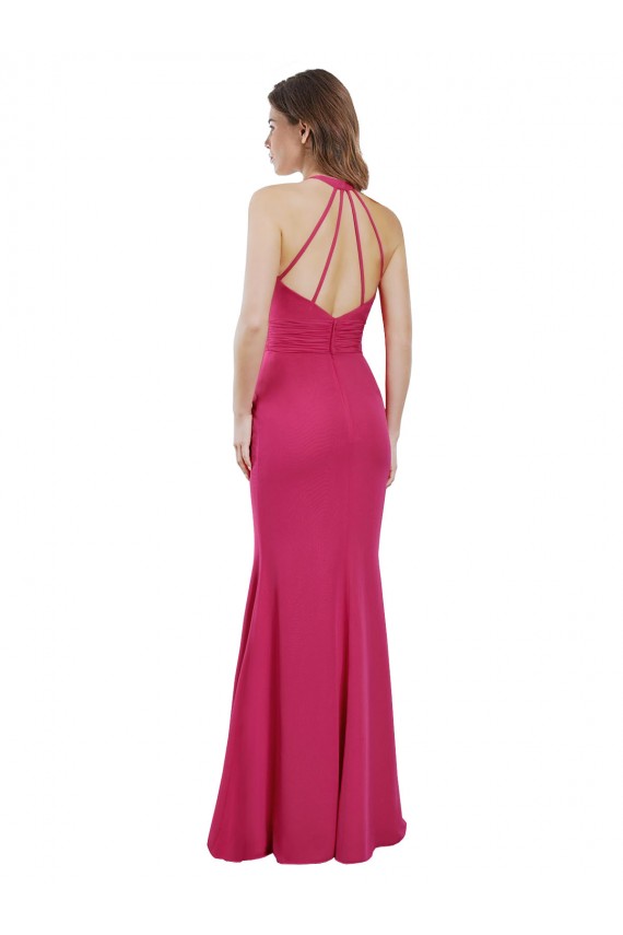 High Neck Long Soft Chiffon Ruby Sleeveless Bridesmaid Dress Victoria