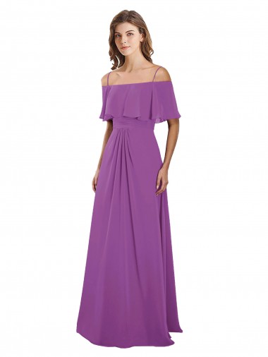 Spaghetti Straps Long Soft Chiffon Dahlia Flutter Sleeves Bridesmaid Dress Victoria