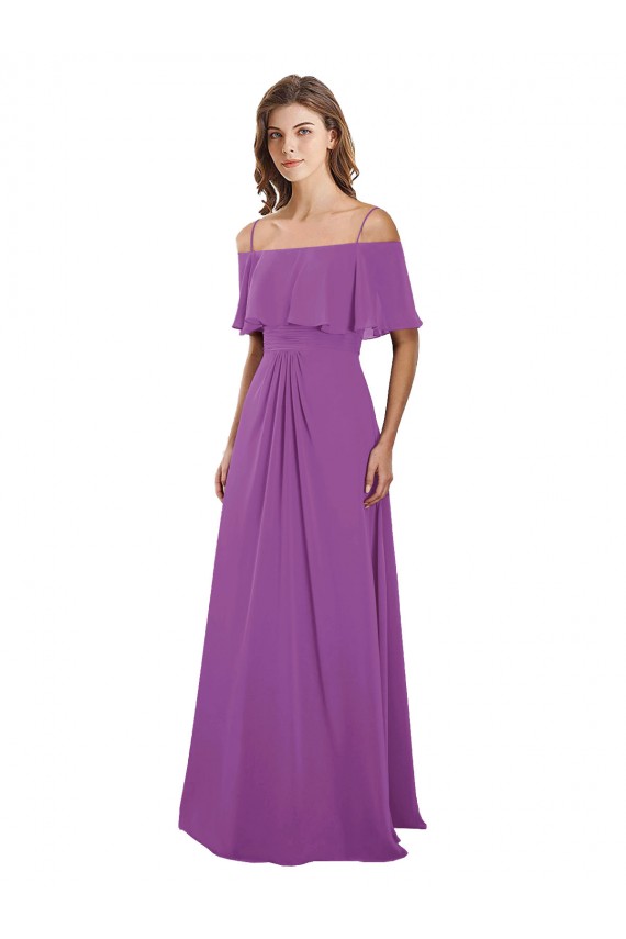 Spaghetti Straps Long Soft Chiffon Dahlia Flutter Sleeves Bridesmaid Dress Victoria