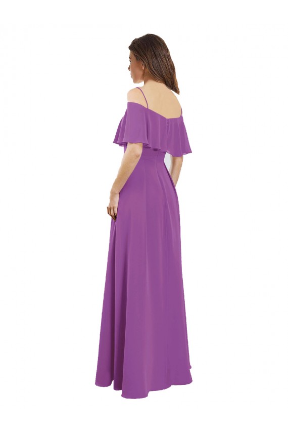 Spaghetti Straps Long Soft Chiffon Dahlia Flutter Sleeves Bridesmaid Dress Victoria