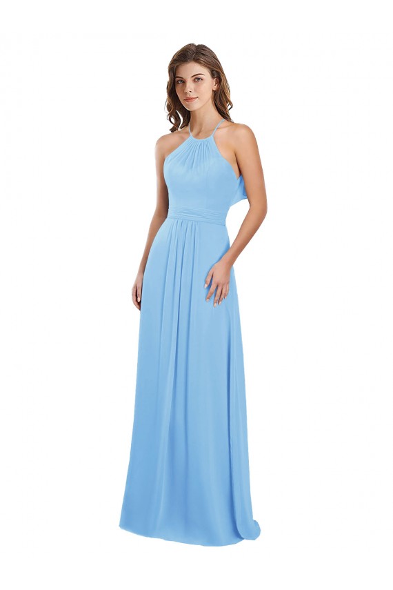 Halter Neck Long Chiffon Periwinkle Sleeveless Bridesmaid Dress / Evening Dress Victoria