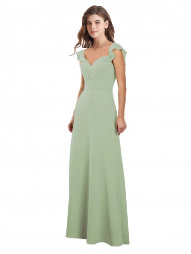 Sweetheart Long Soft Chiffon Smoke Green Cap Sleeves Bridesmaid Dress / Formal Dress Victoria