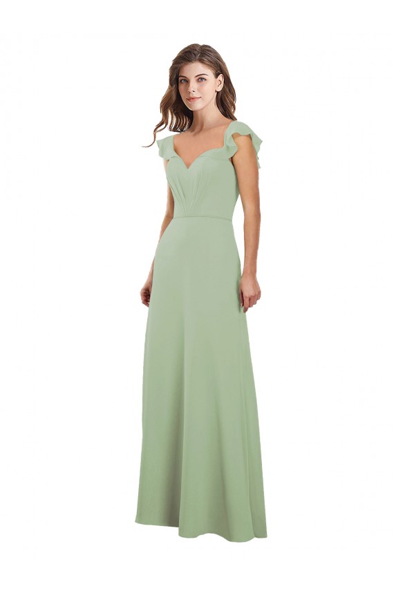 Sweetheart Long Soft Chiffon Smoke Green Cap Sleeves Bridesmaid Dress / Formal Dress Victoria