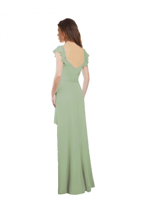 Sweetheart Long Soft Chiffon Smoke Green Cap Sleeves Bridesmaid Dress / Formal Dress Victoria