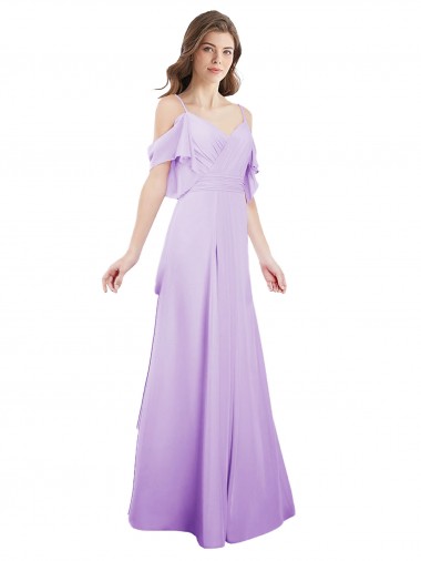 Sweetheart Long Soft Chiffon Lilac Cold Shoulder Formal Dress / Bridesmaid Dress Victoria