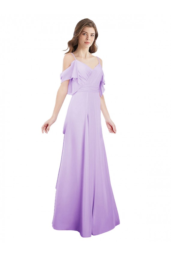 Sweetheart Long Soft Chiffon Lilac Cold Shoulder Formal Dress / Bridesmaid Dress Victoria
